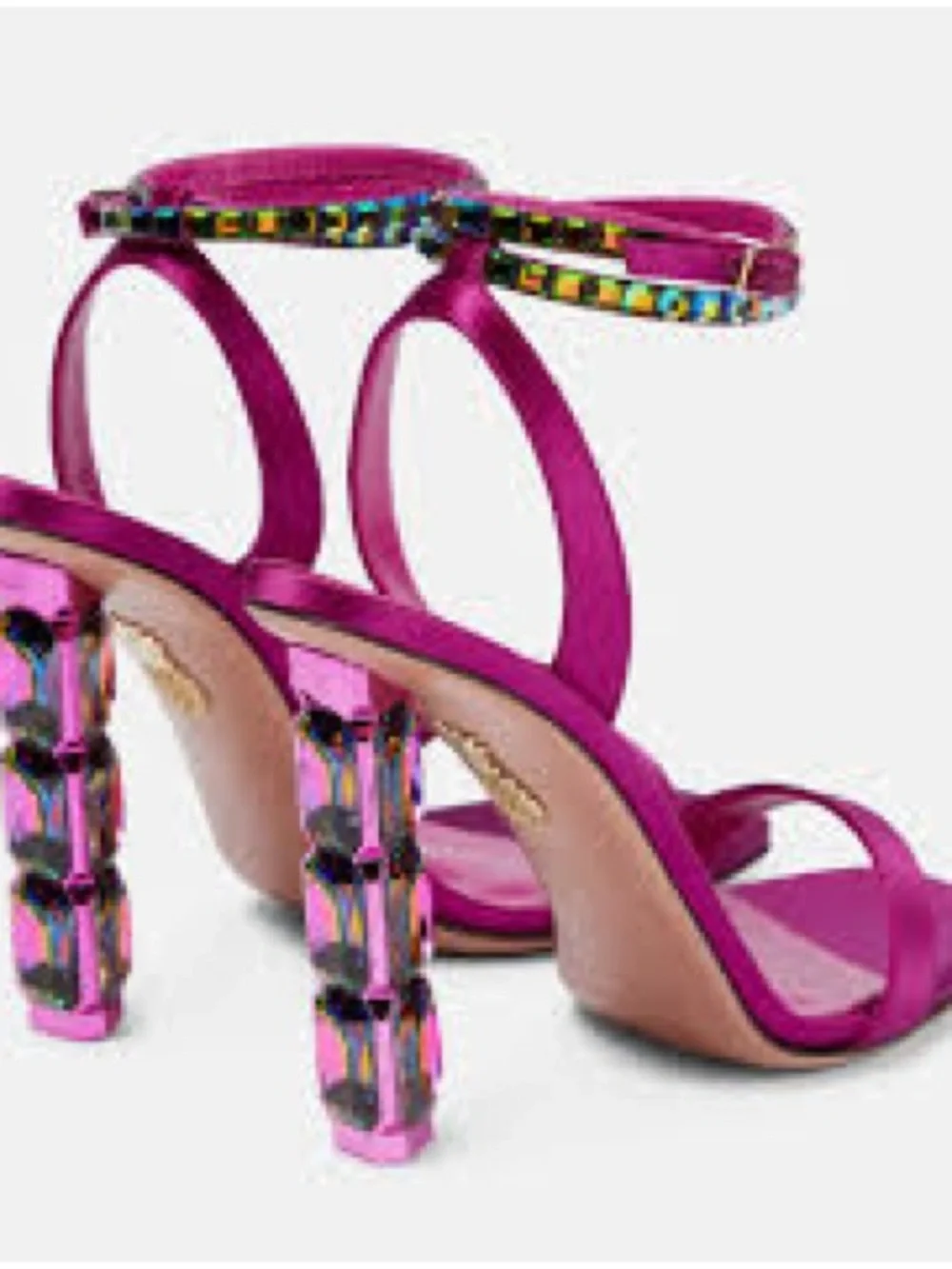 Aquazzura Fuchsia Jewel-Embellished Ankle-Strap Heels